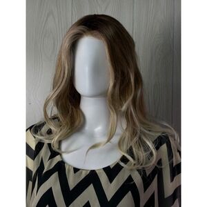 Honey Blonde Ombre Lace Front Wig Long Wavy Synthetic Heat Resistant Rooted Hair